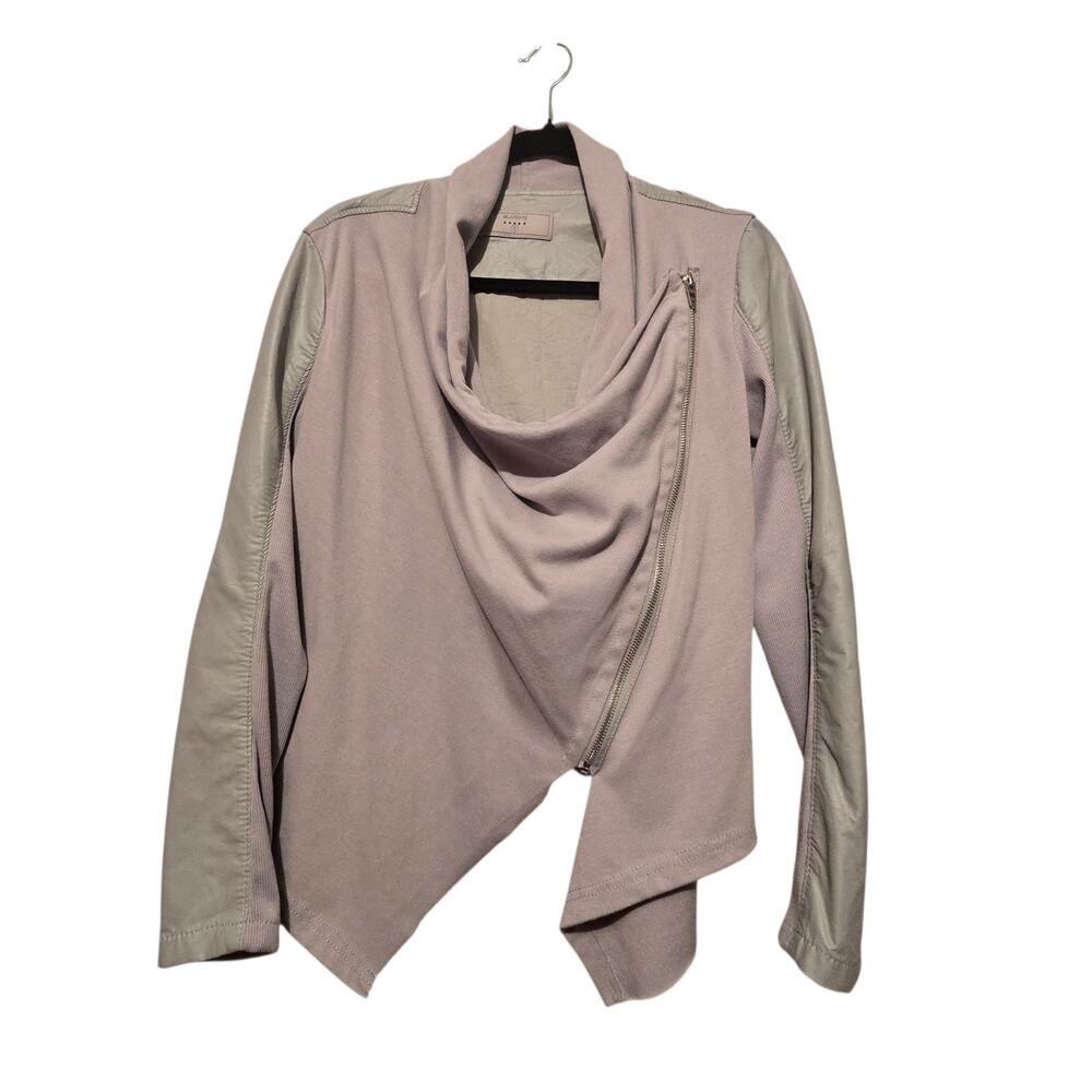 Blank NYC Moto Jacket‎ Womens SM Taupe Zip Front Faux Vegan Leather Asymmetrical